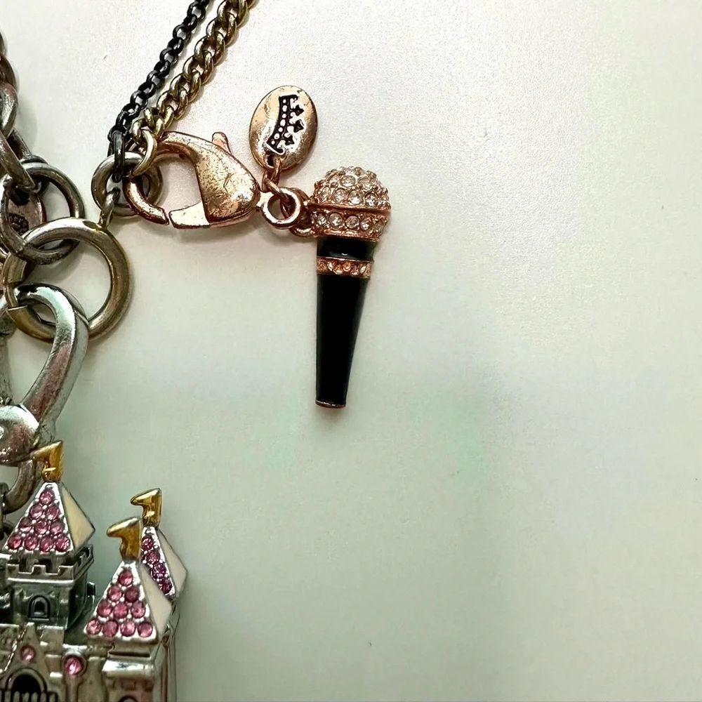 Juicy Couture Chunky Charm Silver Gold Black Tone Crystal Statement Necklace - Picture 10 of 16